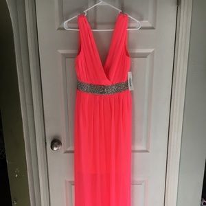 Gorgeous coral/hot pink belted formal dress
